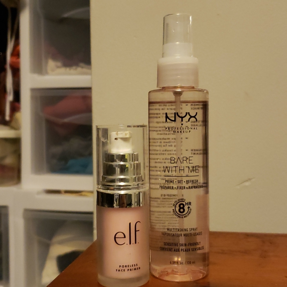 NYX setting spray and Elf primer